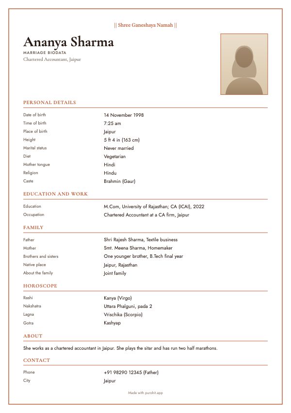 Marriage biodata sample