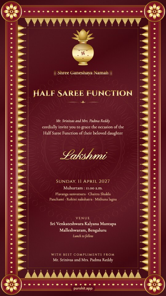 Half saree function invitation sample