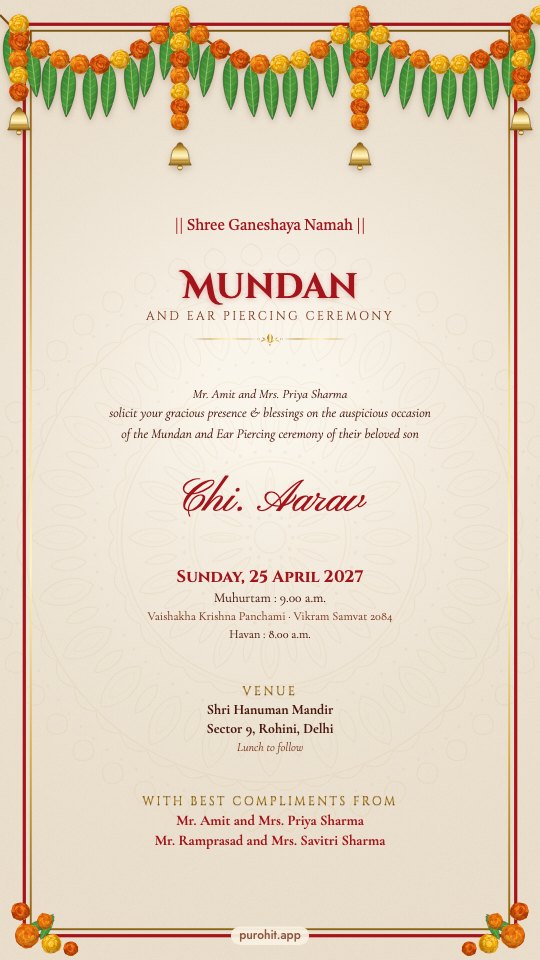 Mundan invitation sample