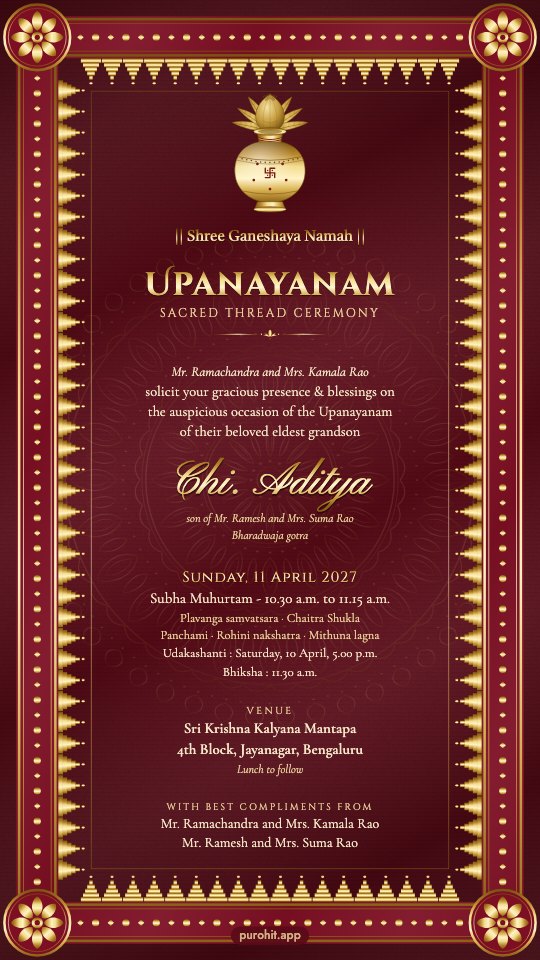 Upanayanam invitation sample