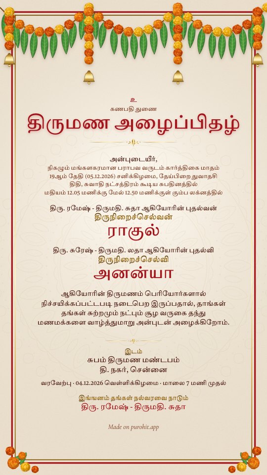 Tamil wedding invitation (திருமண அழைப்பிதழ்), Toran design